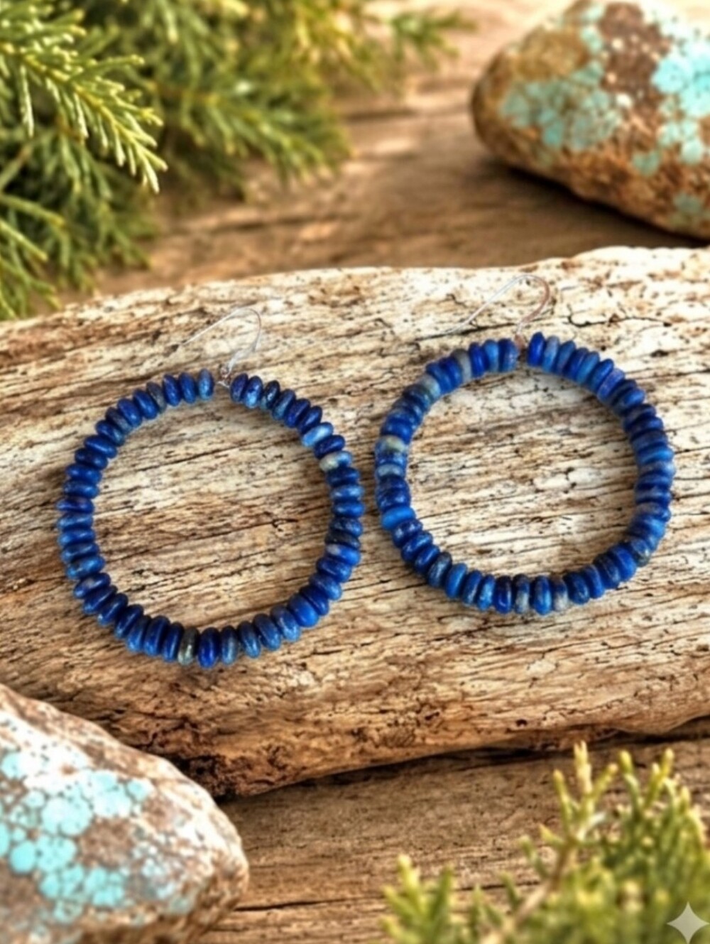 Sterling Silver Lapis Lazuli Beaded Hoop Earrings